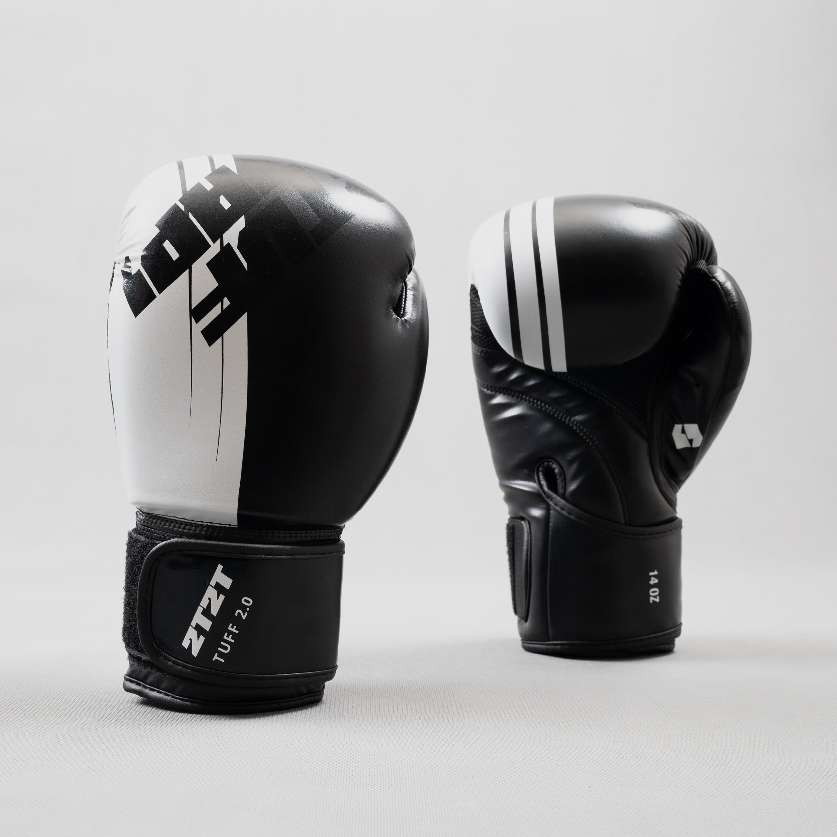 Tuff 2.0 Boxing Gloves - Premium White/Black, Enhanced Wrist Support