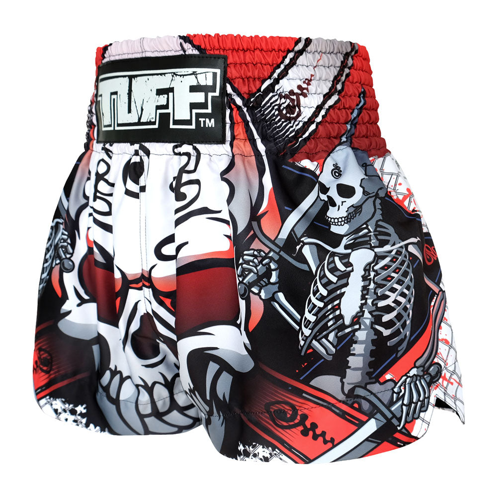 White Devil Skull With Double Skeleton- Muay Thai Short